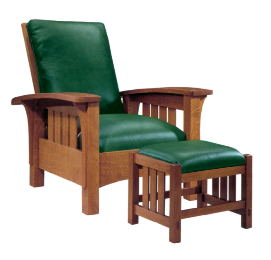Bow Arm Morris Chair & Footstool in leather