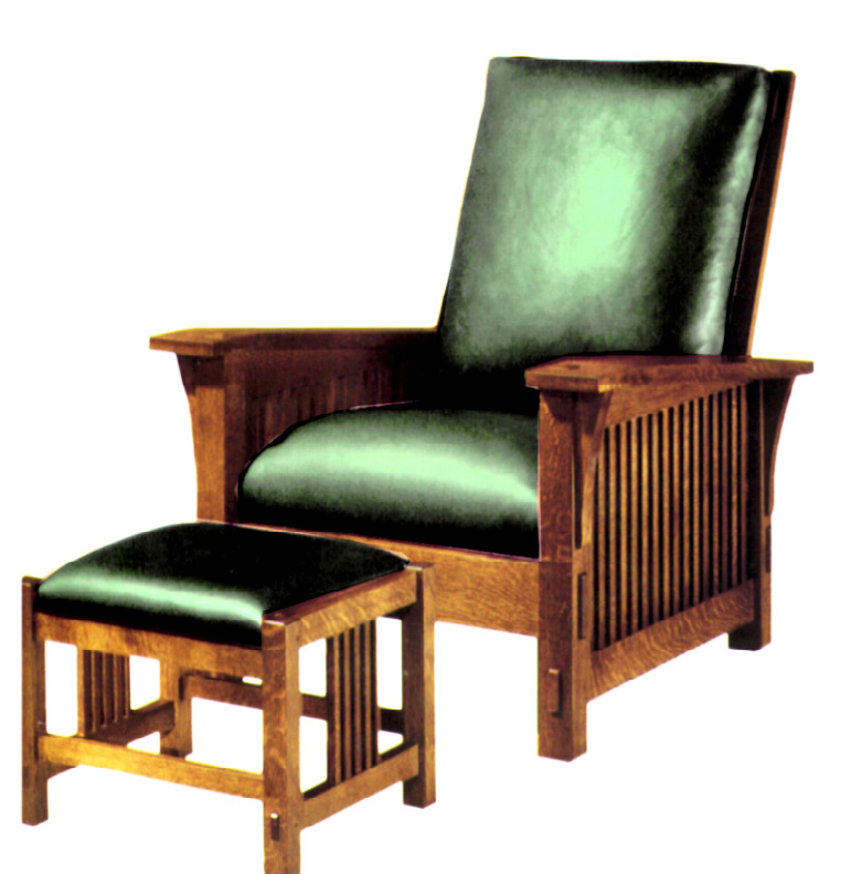 Spindle Arm Morris Chair & Footstool in leather